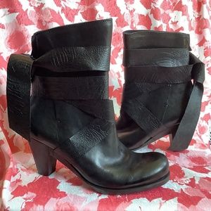 Lost Found black leather ankle boot